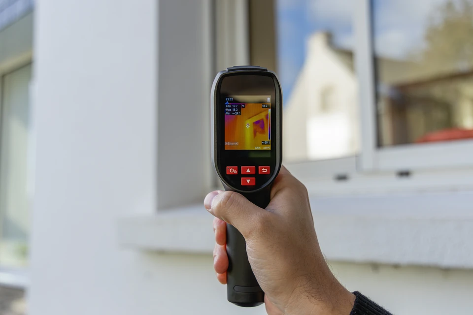 Scène intérieure montrant une surface vitrée couverte de condensation avec formation de gouttelettes d'eau