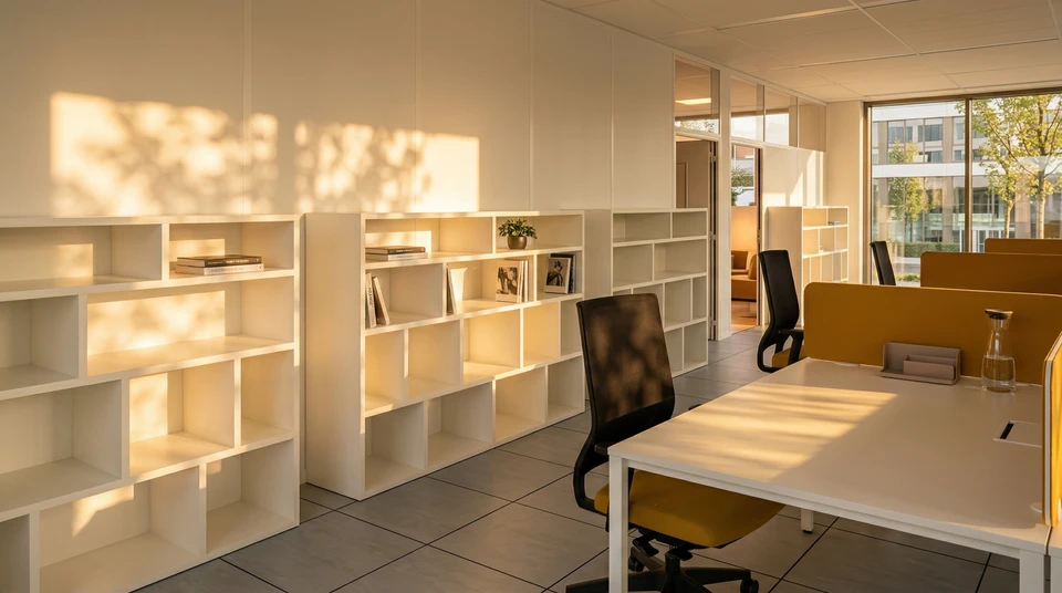 Chantier de construction intérieur en cours, ouvriers absents